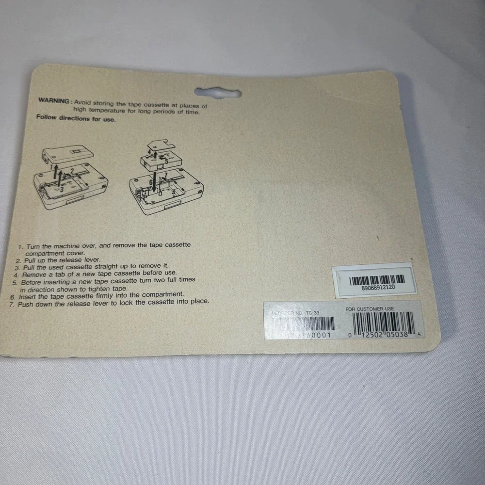 Brother P-Touch TC-33 Laminated Label Tape 12mm 1/2